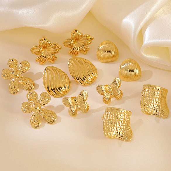 Wholesale Light Luxury Style Stamped Stainless Steel Geometric Flower Earrings For Women