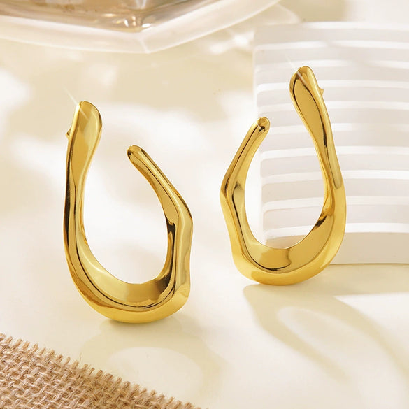 Wholesale Light Luxury Style Stamping Stainless Steel Geometric Ushaped Asymmetrical Earrings For Women