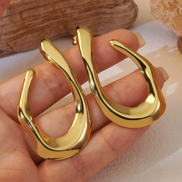 Wholesale Light Luxury Style Stamping Stainless Steel Geometric Ushaped Asymmetrical Earrings For Women