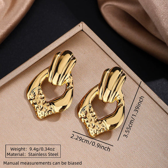 Wholesale Light Luxury Style Stamping Stainless Steel Irregular Geometric Earrings For Women
