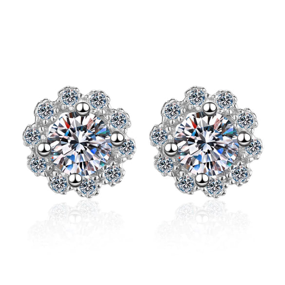 Wholesale Light Luxury Style 925 Sterling Silver Flower Pattern Electroplated Women's Fourclaw Round Earrings