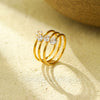 Wholesale Light Luxury Style Threelayer Open Ring Stainless Steel Inlaid With Zircon Electroplated