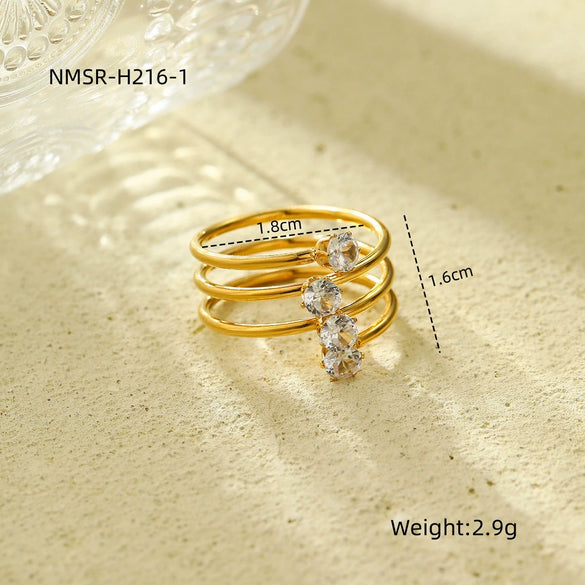 Wholesale Light Luxury Style Threelayer Open Ring Stainless Steel Inlaid With Zircon Electroplated
