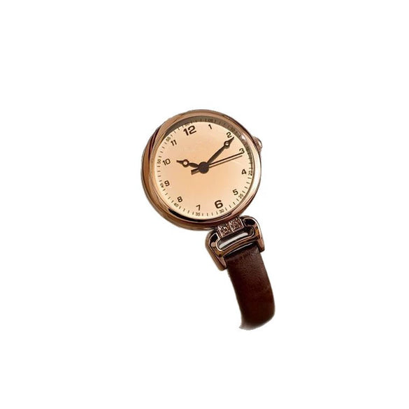 Wholesale Light Luxury Style Women's Quartz Watch With Round Dial Alloy Case Genuine Leather Strap And Spiral Crown Simple Elegant Retro Digital Watch