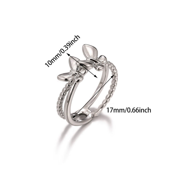Wholesale Light Luxury Sweet Highend Threedimensional Butterfly Gold Plated Doublelayer Women's Ring