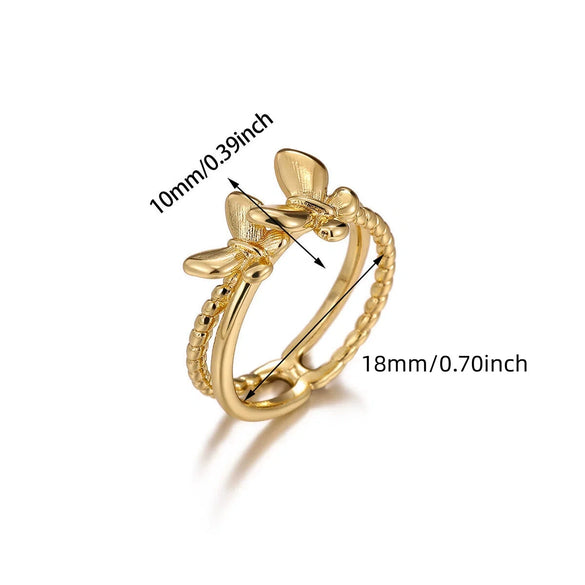 Wholesale Light Luxury Sweet Highend Threedimensional Butterfly Gold Plated Doublelayer Women's Ring
