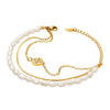 Wholesale Light Luxury Threelayer Stacked Hand Jewelry Bracelet With Natural Freshwater Pearl And Titanium Steel In Geometric Shape With Electroplating