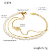 Wholesale Light Luxury Threelayer Stacked Hand Jewelry Bracelet With Natural Freshwater Pearl And Titanium Steel In Geometric Shape With Electroplating