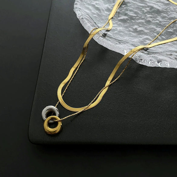 Wholesale Light Luxury Titanium Steel Doublering Snake Bone Chain Geometric Electroplated Unisex Necklace