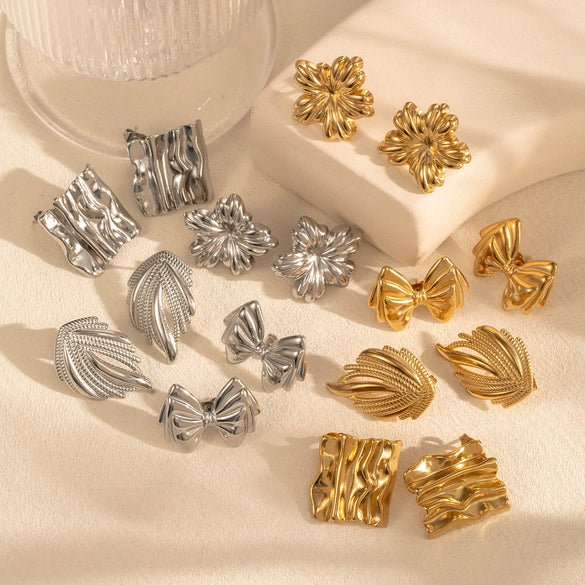 Wholesale Light Luxury Titanium Steel Earrings With Bow Flower Geometric Design Electroplated