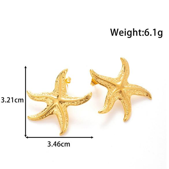 Wholesale Light Luxury Titanium Steel Earrings With Crescent And Starfish Star Shape Electroplated