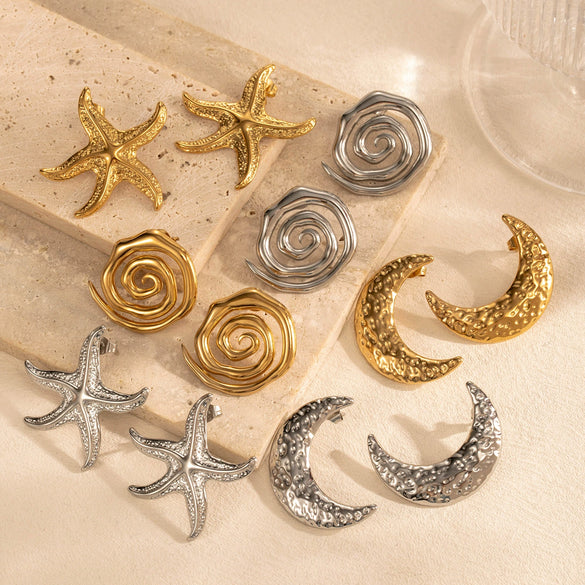 Wholesale Light Luxury Titanium Steel Earrings With Crescent And Starfish Star Shape Electroplated