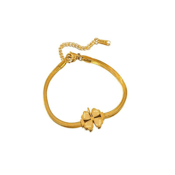 Wholesale Light Luxury Titanium Steel Fourleaf Clover Women's Bracelet With Love Marking Pendant And Electroplating Design