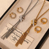 Wholesale Light Luxury Titanium Steel Hemp Rope Woven Jewelry Set With Electroplating For Women Necklace Bracelet Ring Earrings