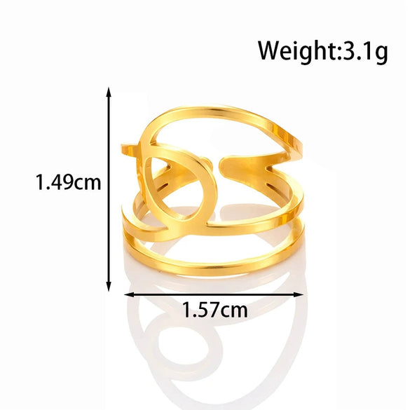 Wholesale Light Luxury Titanium Steel Open Adjustable Ring With Geometric Design And Electroplating