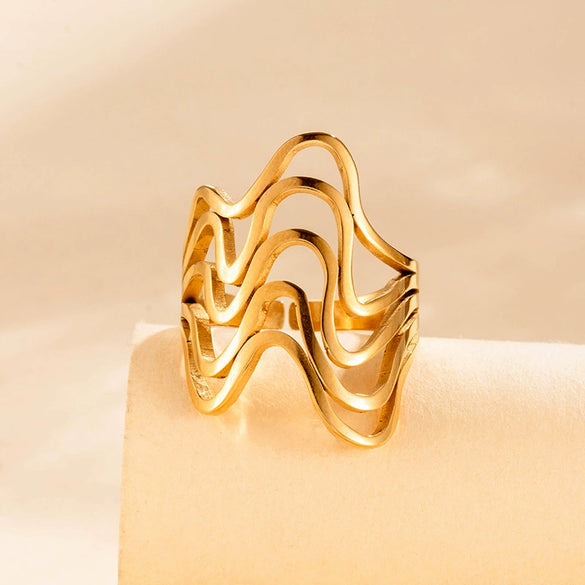 Wholesale Light Luxury Titanium Steel Open Adjustable Ring With Geometric Design And Electroplating