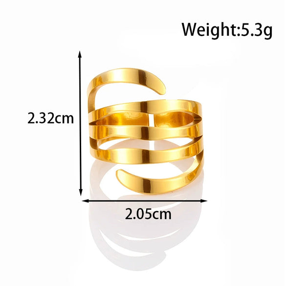 Wholesale Light Luxury Titanium Steel Open Adjustable Ring With Geometric Design And Electroplating