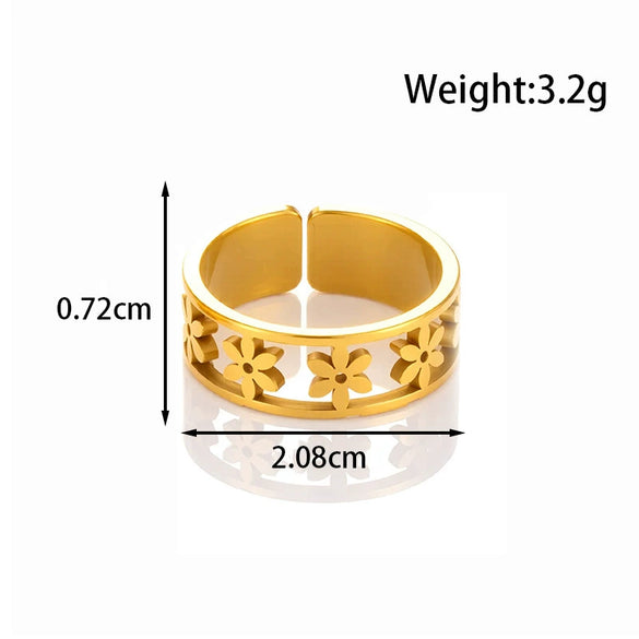 Wholesale Light Luxury Titanium Steel Open Adjustable Ring With Geometric Design And Electroplating