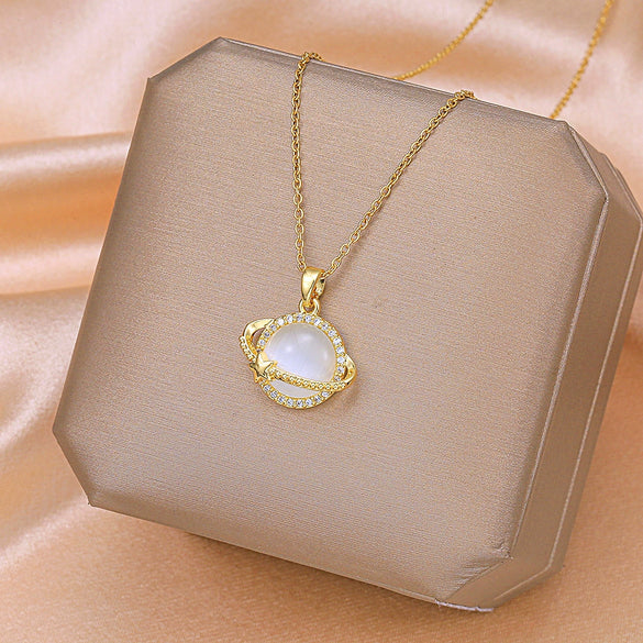 Wholesale Light Luxury Titanium Steel Star Pattern Opal Pendant Necklace For Women