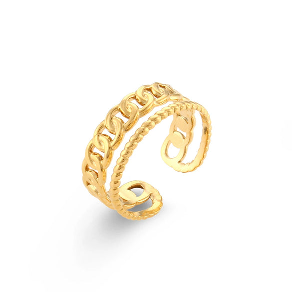 Wholesale Light Luxury Trendy Stainless Steel Open Hollow Ring With Geometric Design And Electroplating For Women