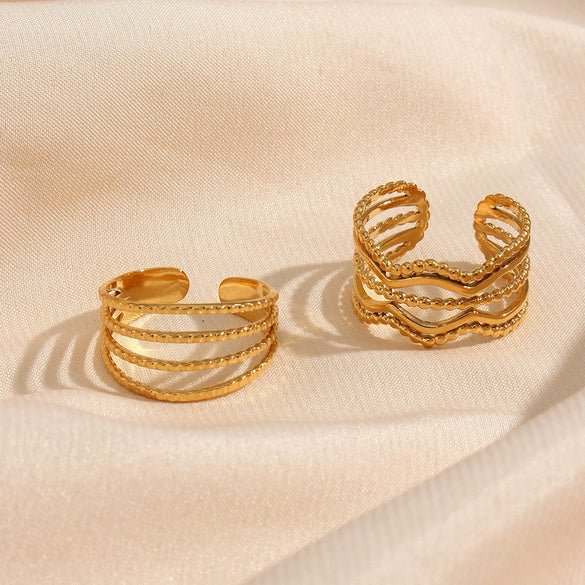 Wholesale Light Luxury Trendy Stainless Steel Open Hollow Ring With Geometric Design And Electroplating For Women
