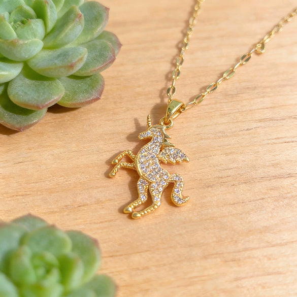 Wholesale Light Luxury Unicorn Titanium Steel And Copper Inlaid With Zircon Necklace For Women