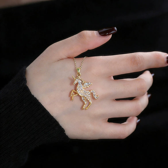 Wholesale Light Luxury Unicorn Titanium Steel And Copper Inlaid With Zircon Necklace For Women