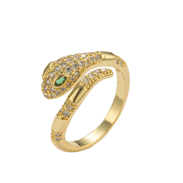 Wholesale Light Luxury Unisex Snake And Zodiac Geometric Gold Plated Copper Open Ring With Microinlaid Zircon