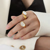 Wholesale Light Luxury White Sea Shell Open Ring For Women Titanium Steel With 18K Gold Non Fading Electroplating Geometric Design