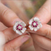 Wholesale Light Luxury Women's Copper Earrings With Inlaid Zircon And Flower Design
