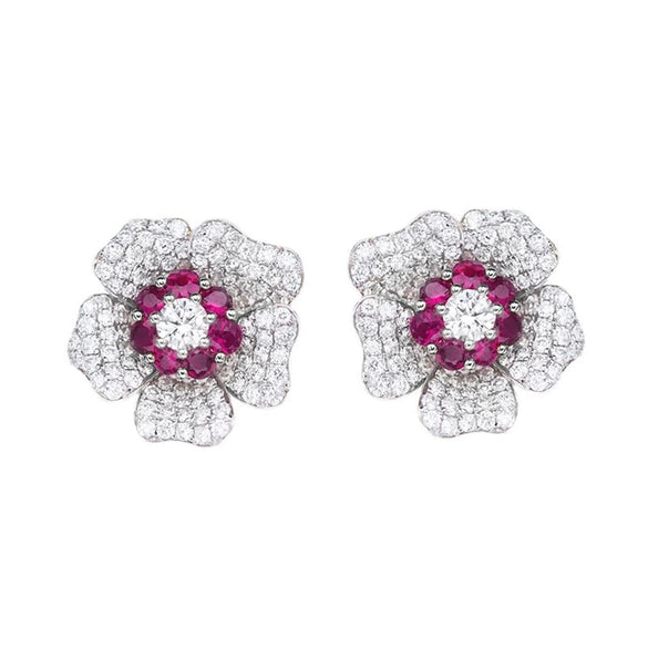 Wholesale Light Luxury Women's Copper Earrings With Inlaid Zircon And Flower Design