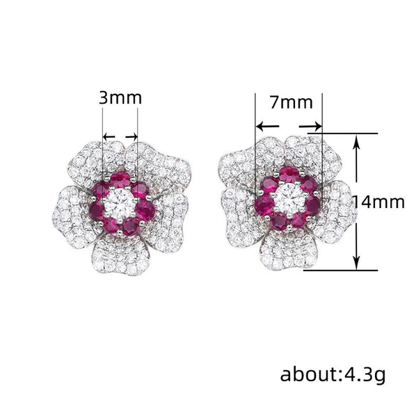 Wholesale Light Luxury Women's Copper Earrings With Inlaid Zircon And Flower Design