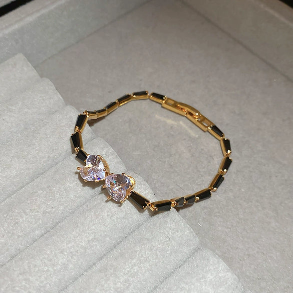 Wholesale Light Luxury Women's Copper Zircon Horseshoe Buckle Geometric Bracelet 18K Real Gold Electroplated