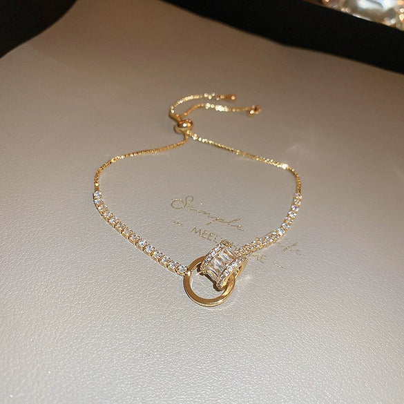 Wholesale Light Luxury Women's Copper Zircon Horseshoe Buckle Geometric Bracelet 18K Real Gold Electroplated