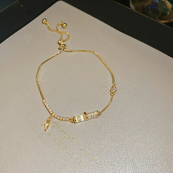 Wholesale Light Luxury Women's Copper Zircon Horseshoe Buckle Geometric Bracelet 18K Real Gold Electroplated