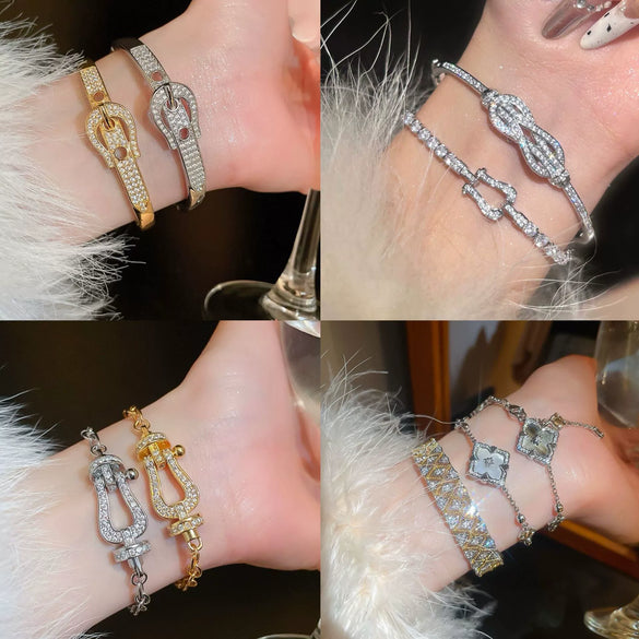 Wholesale Light Luxury Women's Copper Zircon Horseshoe Buckle Geometric Bracelet 18K Real Gold Electroplated