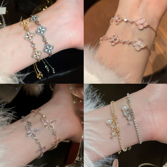 Wholesale Light Luxury Women's Copper Zircon Horseshoe Buckle Geometric Bracelet 18K Real Gold Electroplated