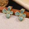 Wholesale Light Luxury Women's Dripping Oil Flower Stainless Steel Earrings