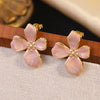 Wholesale Light Luxury Women's Dripping Oil Flower Stainless Steel Earrings
