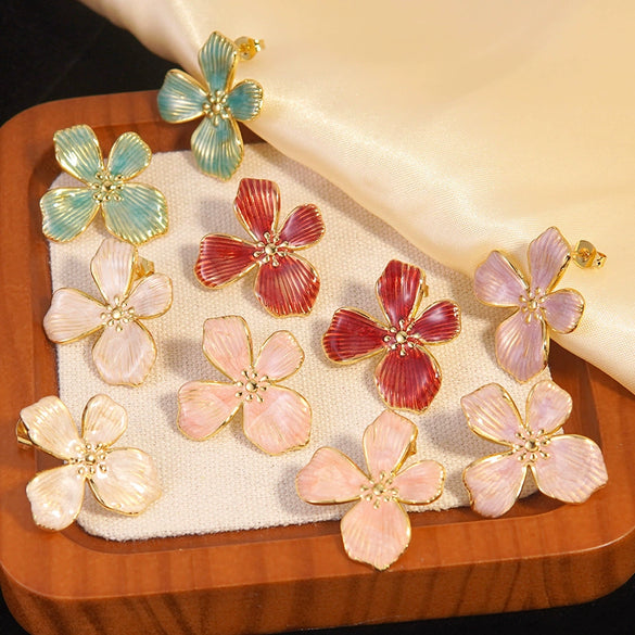 Wholesale Light Luxury Women's Dripping Oil Flower Stainless Steel Earrings