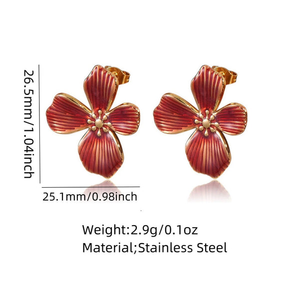 Wholesale Light Luxury Women's Dripping Oil Flower Stainless Steel Earrings