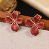 Wholesale Light Luxury Women's Dripping Oil Flower Stainless Steel Earrings