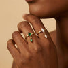 Wholesale Light Luxury Women's Fruit Shaped Stainless Steel Chain Ring With Double Diamonds And White And Green Zircon Electroplated