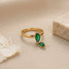 Wholesale Light Luxury Women's Fruit Shaped Stainless Steel Chain Ring With Double Diamonds And White And Green Zircon Electroplated