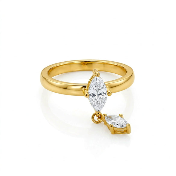 Wholesale Light Luxury Women's Fruit Shaped Stainless Steel Chain Ring With Double Diamonds And White And Green Zircon Electroplated