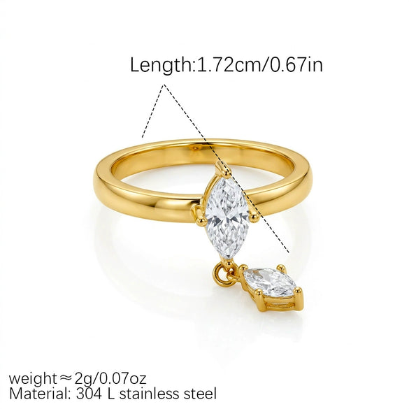 Wholesale Light Luxury Women's Fruit Shaped Stainless Steel Chain Ring With Double Diamonds And White And Green Zircon Electroplated