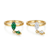 Wholesale Light Luxury Women's Fruit Shaped Stainless Steel Chain Ring With Double Diamonds And White And Green Zircon Electroplated