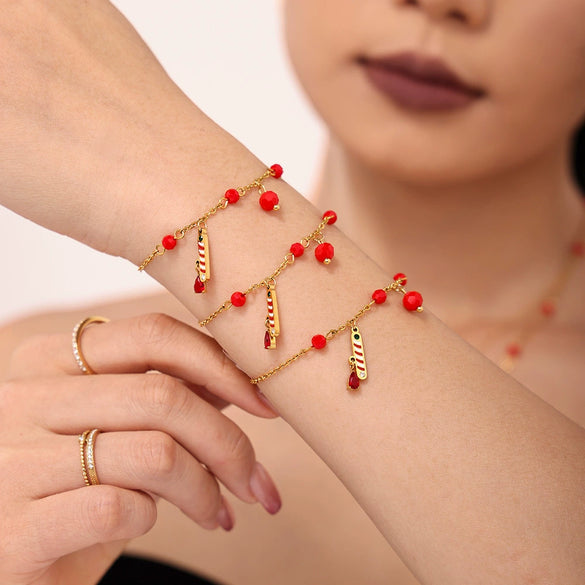 Wholesale Light Luxury Women's Garnet 316L Stainless Steel Jewelry Set With Electroplating Necklace Bracelet Earrings