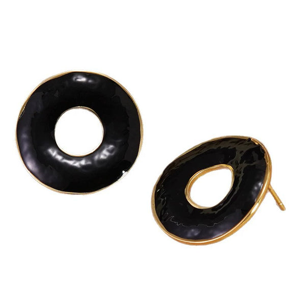 Wholesale Light Luxury Women's Geometric Dripping Oil Stainless Steel Earrings