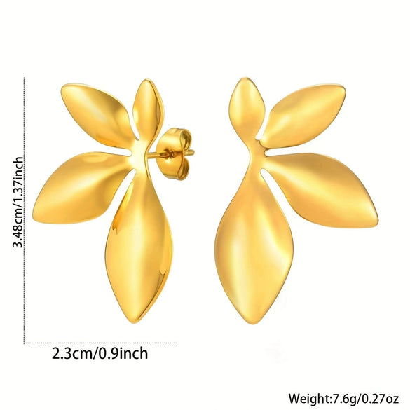 Wholesale Light Luxury Women's Hydraulic Pressure Stainless Steel Leaf Earrings